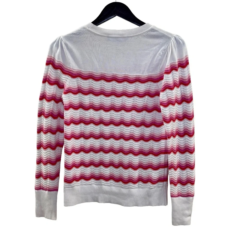 Tommy Hilfiger Wavy Striped Sweater White Pink Size Small Cotton